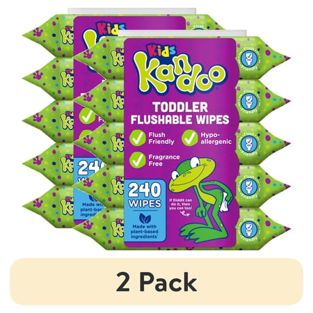 (2 pack) Kandoo Kids Sensitive Flushable Cleansing Wet Wipes, Potty Training Aid, Fragrance Free, 240 Wipes