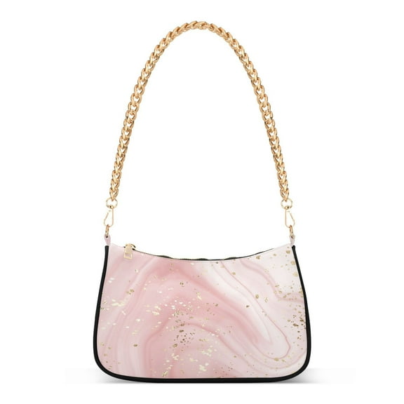 Rose Pink Gold Marble Womens Chain Shoulder Bag Tote Handbag Clutch Hobo Purse with Zipper for Travel Casual