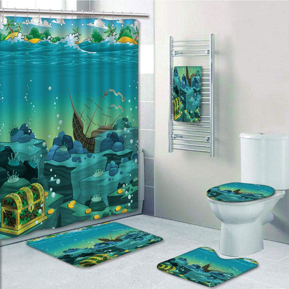 Details about   Abstract Ocean Waves and Seabirds Shower Curtain Bath Toilet Pad Cover Bath Mat 