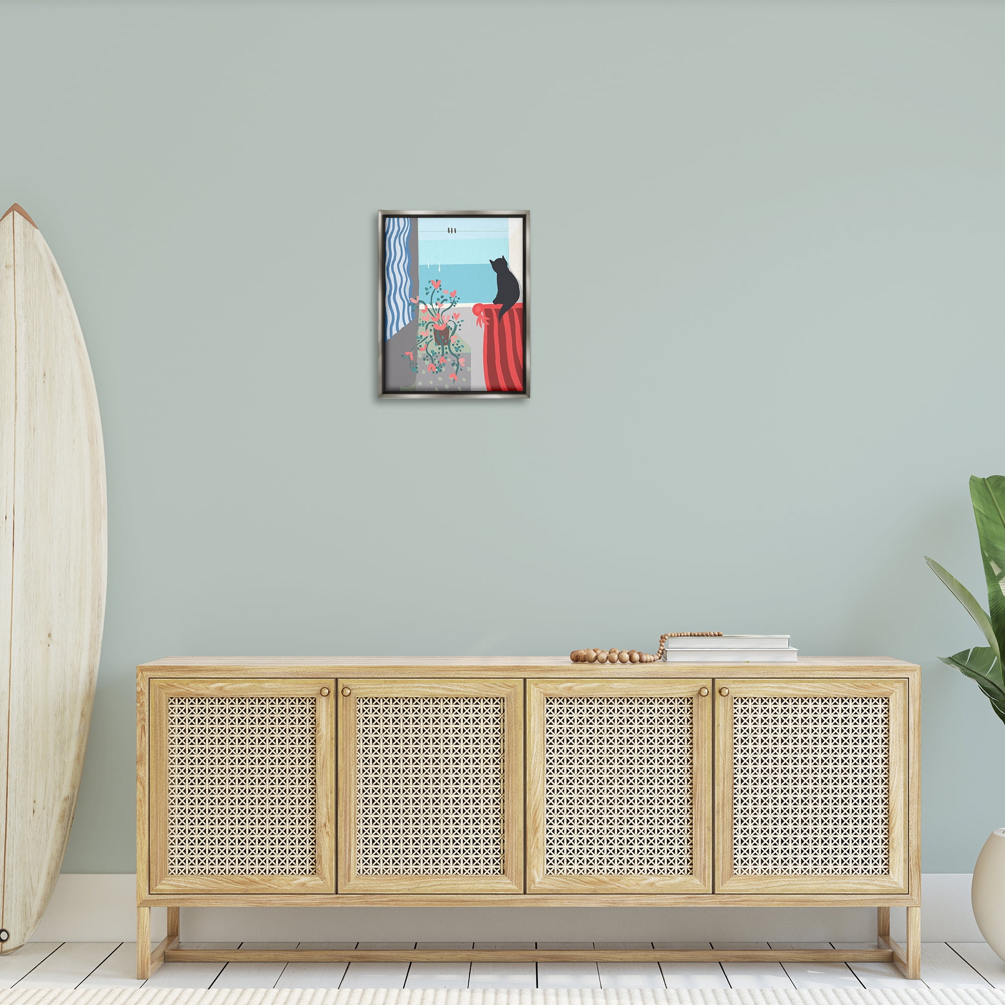 Stupell Industries Window Beach View Nautical & Beach Painting Gray Floater Framed Canvas Art Print Wall Art, 17 x 21