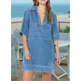 thumbnail image 4 of Womens Summer Collared V Neck Mini Casual Jean Dresses with Pockets Sky Blue L, 4 of 6