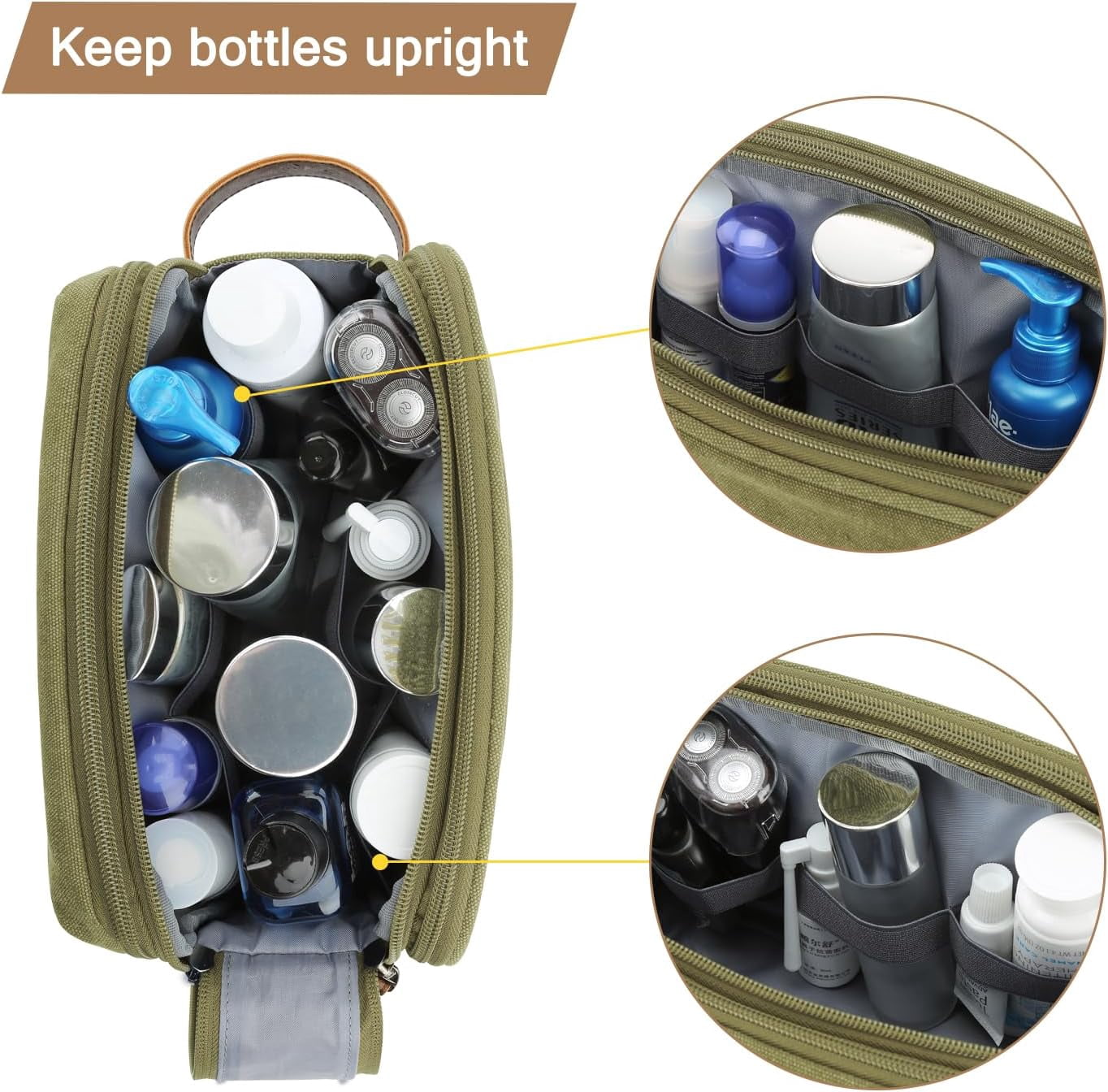 Toiletry Bag for Men, Canvas Travel Toiletry Organizer Dopp Kit Water-resistant Shaving Bag for Toiletries Accessories,Grey-Medium