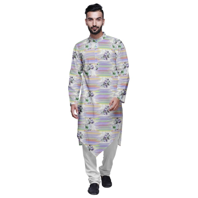 Atasi Kurta pour Homme à Col Mandarin Indien, Kurta Imprimée à Boutons, Vêtements Ethniques
