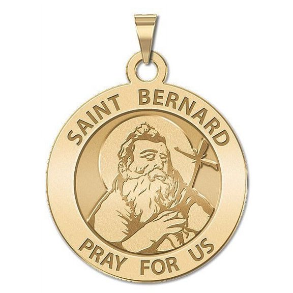 PicturesOnGold.com Saint Bernard of Menthon Round Religious Medal - 1 inch Size of a Quarter -Solid 14K Yellow Gold