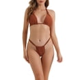 thumbnail image 1 of Conjuntos de bikini de halter para mujer INSPIRE CHIC de 2 piezas con lazo doble en la parte posterior, parte inferior triangular, trajes de baño, pequeño, color café, 1 of 5