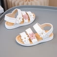 thumbnail image 4 of KPOPLK Girls Sandals Kids Open Toe Flat Sandals Ankle Strap Dress Shoes for Toddler Little Big Kid(White,13.5), 4 of 9