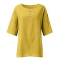 thumbnail image 4 of Women Summer Tops Womens Loose 1/ 2 Long Sleeve Blouse Tops Solid Casual Short Sleeve Shirt Blouse Womens Button up Teen Blouses Dressy Graphic Tee Shirt Sheer Compression Top Work Out Yellow 2XL, 4 of 5