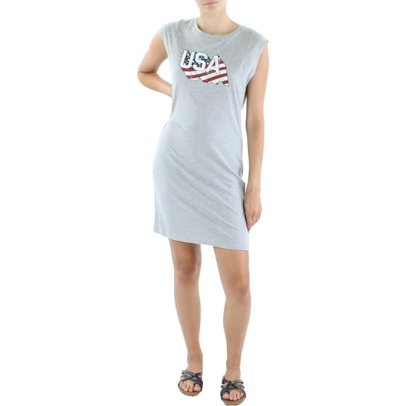 Tommy Hilfiger Womens Americana Graphic T-Shirt Dress Stone Gray Heather XS