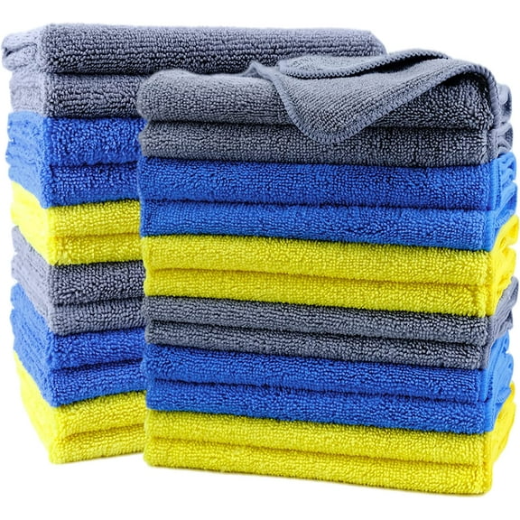 Premium Microfiber Cleaning Towel,12x12 in 50 Pack (Blue,Gray,Yellow)