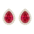 thumbnail image 2 of Rosec Jewels Pear Cut Created Ruby Classic Stud Earring with Diamond Accent - 1.5 Carat - AAAA Quality, 14K Yellow Gold, 2 of 6