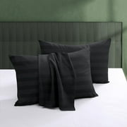100% Egyptian Cotton Pillow Protectors Set of 2, 600 Thread Count Standard Size Bed Pillow Cases with Zipper, Sateen Weave Cooling Pillow Cases Quiet and Breathable(2PCS, Standard, Black Stripe)
