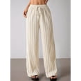 thumbnail image 5 of Women's Striped High Waist Drawstring Wide Leg Loose Casual Trousers with Pockets Color XS, 5 of 9