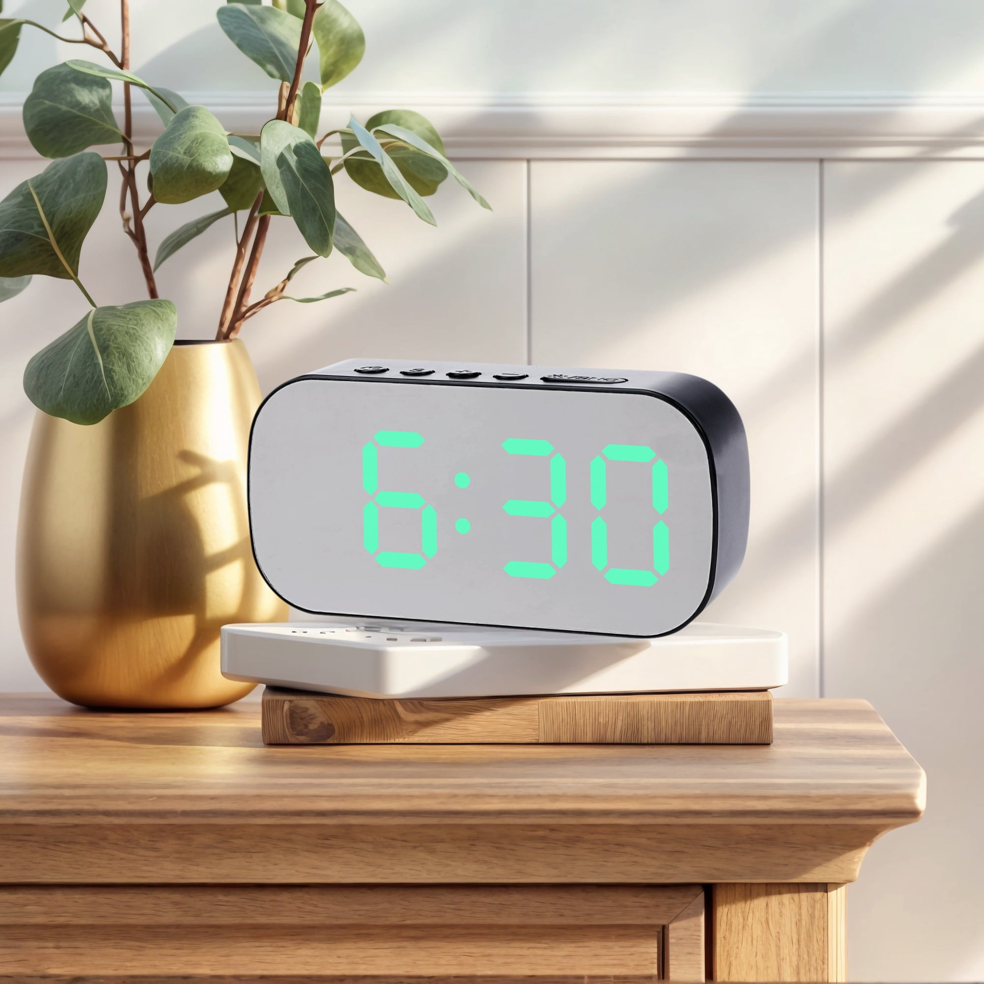 Unique Bargains 2 Pcs Oval Alarm Clock Snooze 5.1 x 2.6 x 1.4 in Black Green/White Blue
