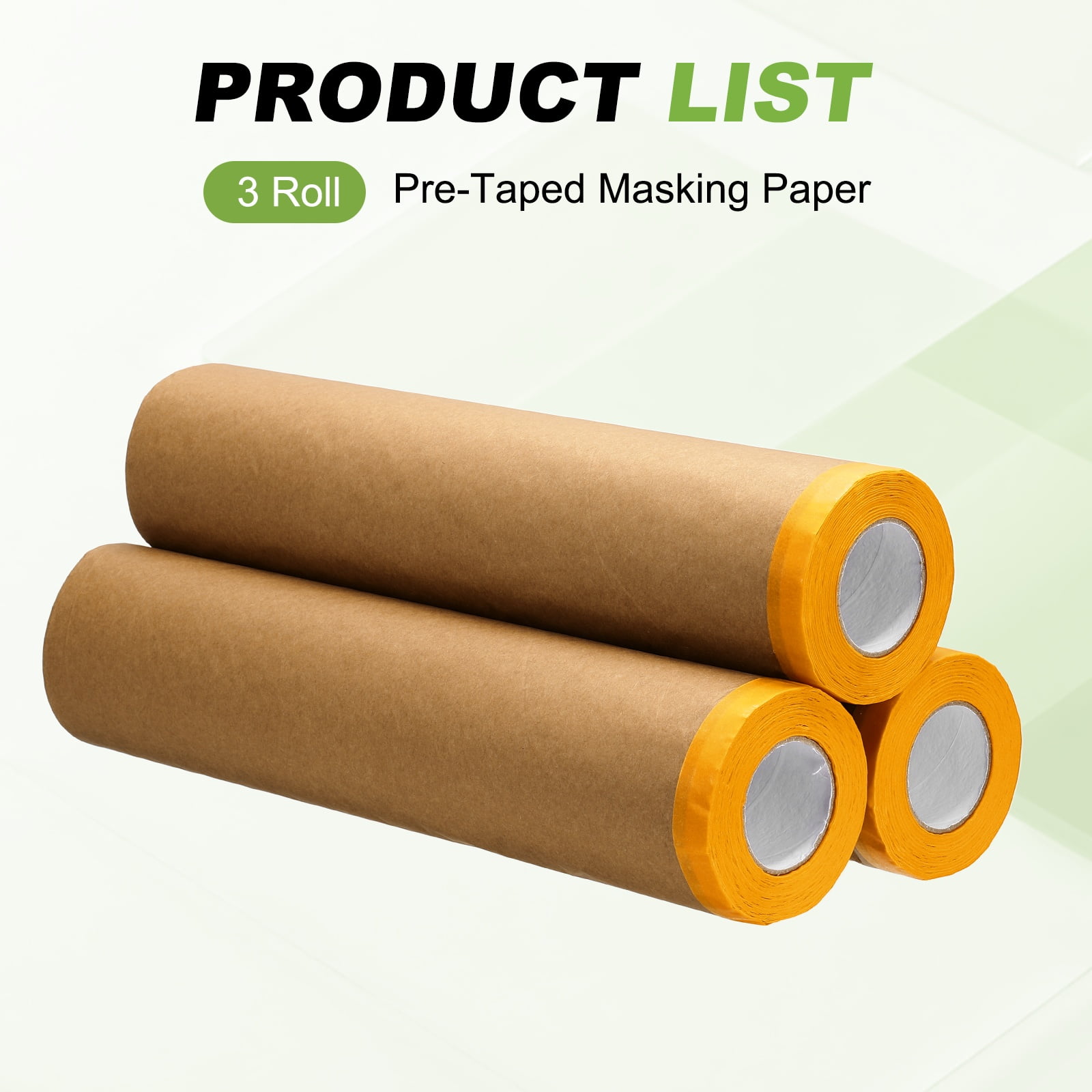 Uxcell 3pcs Pre-Taped Masking Paper, 24" x 49 ft Paint Adhesive Protective Paper Painter Tape and Drape for Masking Auto Body Covering Wall Skirting Frames, Yellow