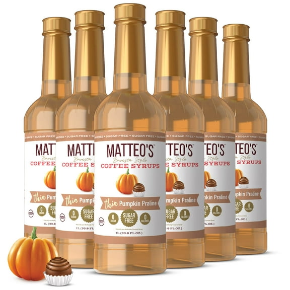 Matteo's Sugar Free Coffee Syrup, Pumpkin Praline (1L bottle, 6-pack)