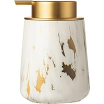 Ceramic Gold Soap Dispenser,12 oz Marble Lotion Dispenser Bathroom Liquid Refillable Hand Soap Dispenser for Bathroom Kitchen with Easy-to-Press Pump (Glod Liquid Type)