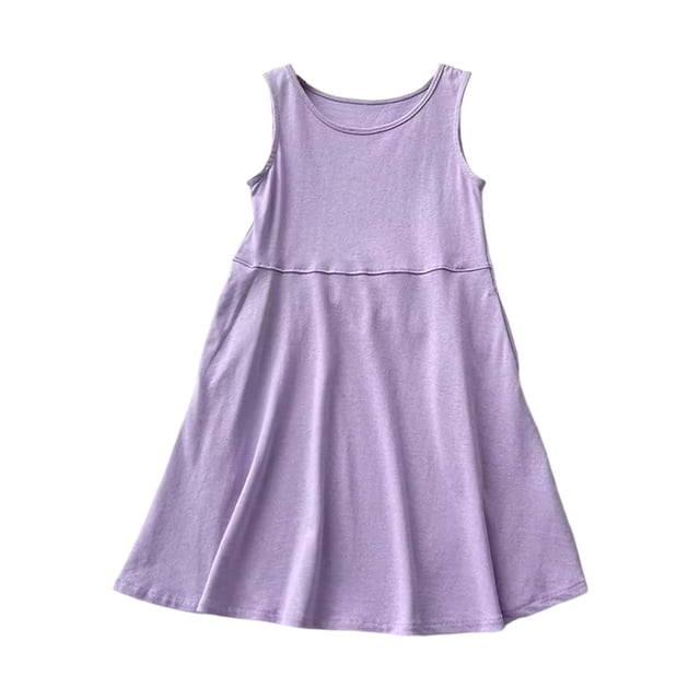 UANWENN Robe d'Été pour Filles Décontractée Sans Manches à Col Rond à Taille Élastique Robe Trapèze pour Enfants Tenue Confortable et Respirante Robe Pailletée pour Tout-Petits Robes de Baptême pour Filles Tenue de 1er Anniversaire Fille Filles