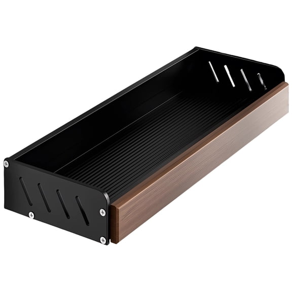 11.8 in Walnut Wood Wall Shelf, Wall Mounted Storage Shelf with Aluminum Frame, Tool-Free Install Shelf, Waterproof Spice Rack for Sink Counter, Kitchen, Bathroom