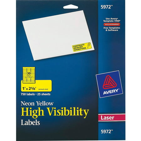 Avery Neon Laser Labels, Rectangle, 1 x 2-5/8, Fluorescent Yellow, 750/Pack