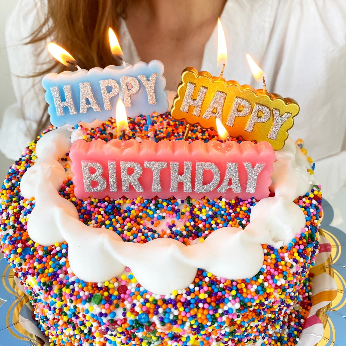 Packed Party 'Happy Happy Birthday' Candle Set, Multi-Color, 3 Pieces