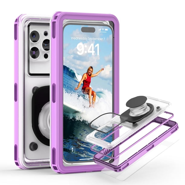 Funda para teléfono APRUT IPX8, impermeable, 7.5 pulgadas, color morado universal