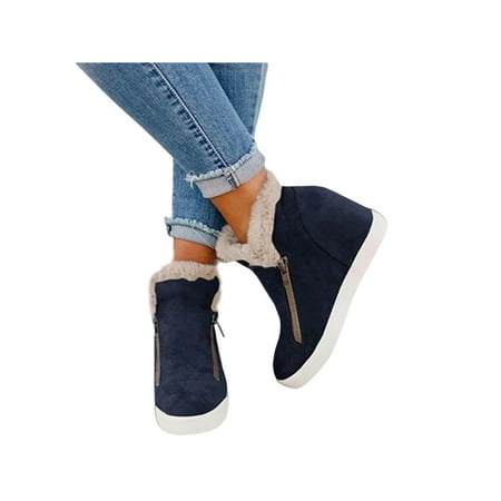 

Crocowalk Women s Hidden Wedge Boots Furry Collar Wedge Sneakers