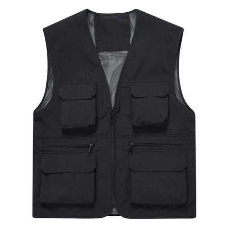 JUUYY Men s Thin Sports Outdoor Travel Quick-drying Loose Multi-Pocket Fishing Sports Vests Black M