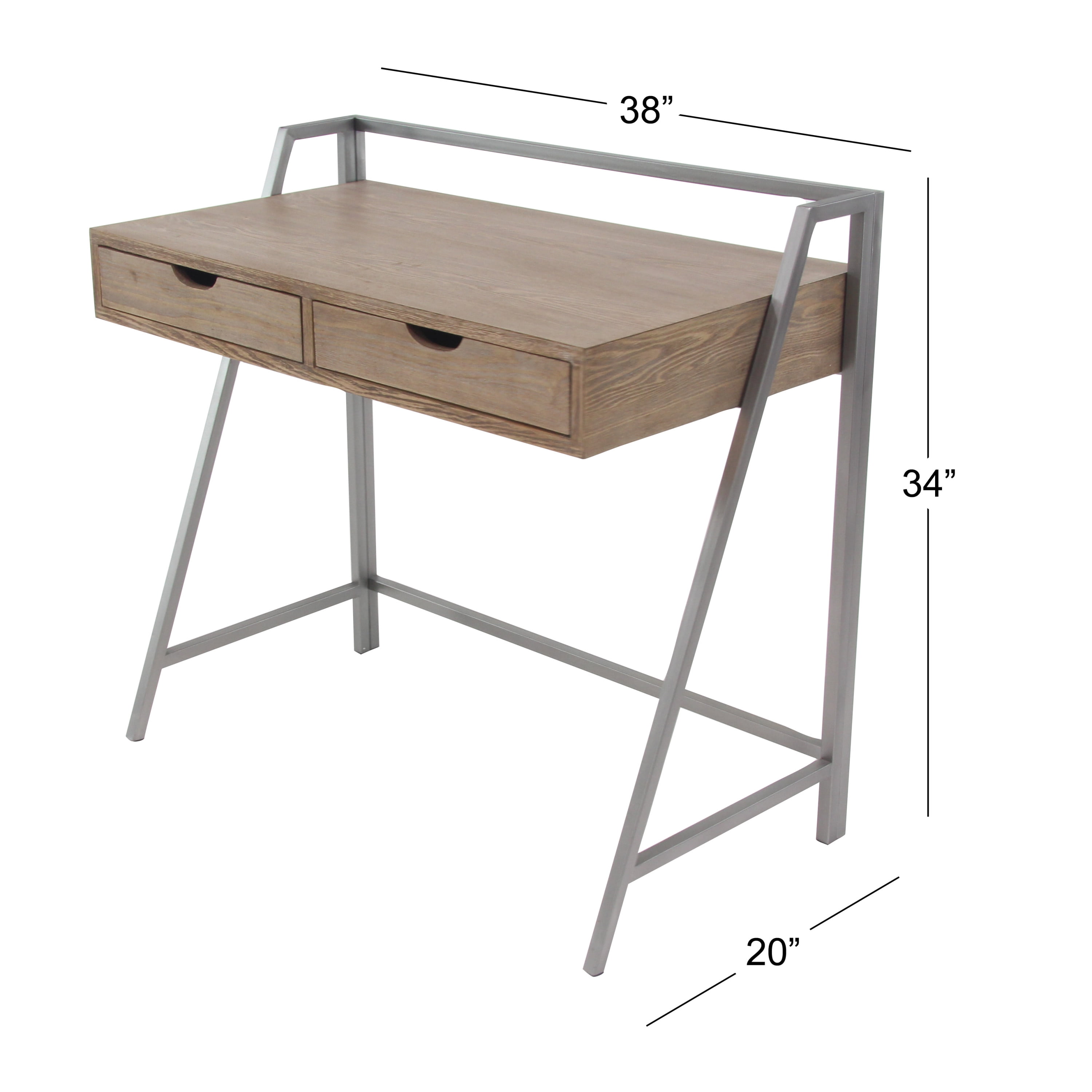 DecMode 38" x 34" Brown Wood Desk with Grey Metal Frame, 1-Piece
