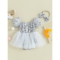 thumbnail image 2 of Biezeib Baby Girls Rompers Dress Flower Print Short Sleeve Mesh Tulle Skirt Hem Infant Bodysuits Summer Clothes with Headband, 2 of 9