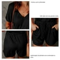thumbnail image 3 of Mujeres jumpsuit manga corta V Masajeadores de cuello color puro lazo la cintura con bolsillo para las mujeres verano Oficina, 3 of 6