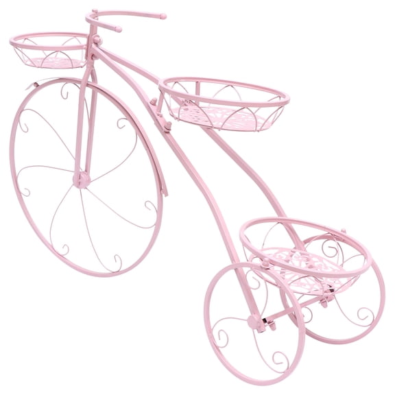 EXHUMKY Unique Bike Shaped Flowerpot Rack Pink Iron Multi-Layer Indoor Display 1Pc