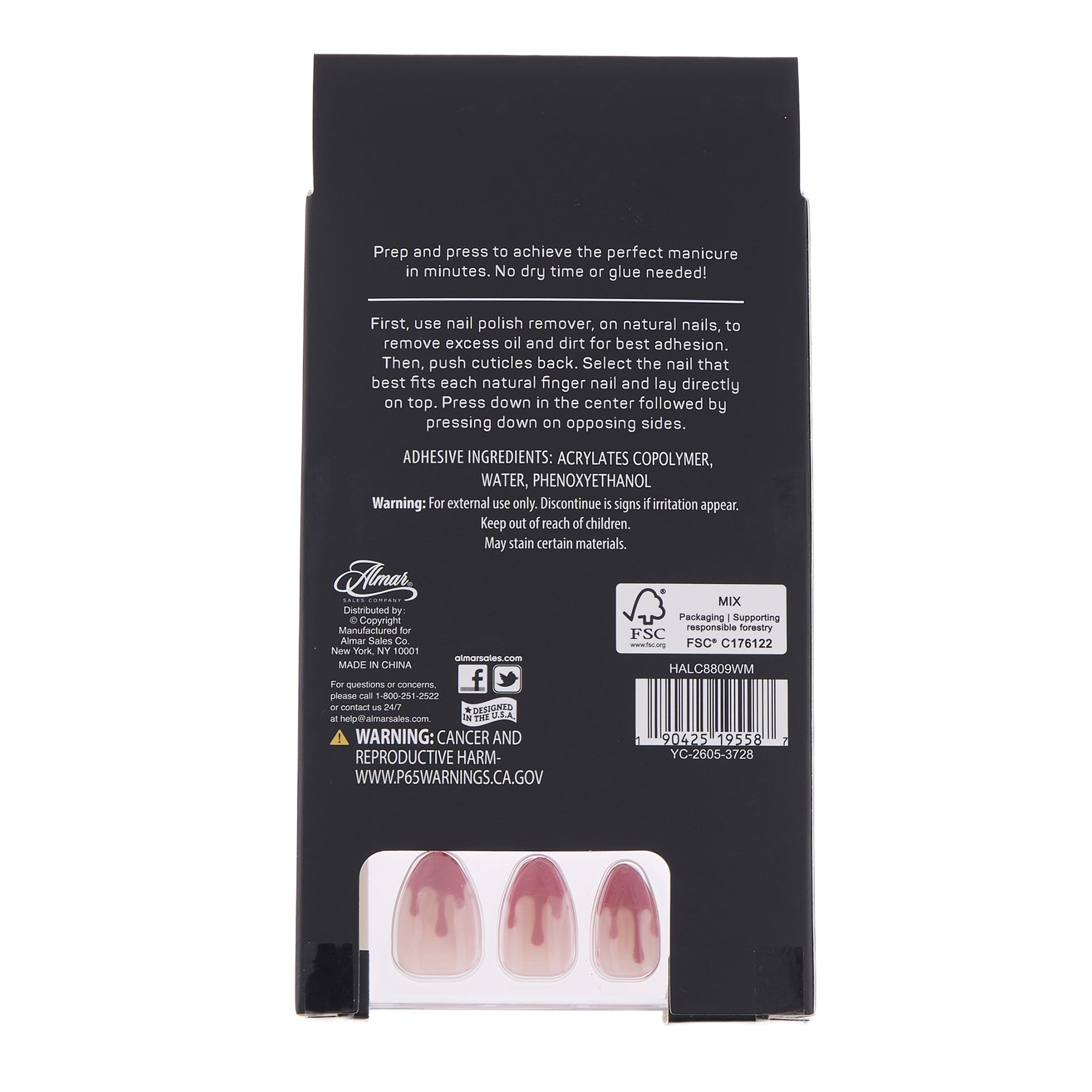 Expressions 24-Pack Self Adhesive Halloween Press-On Nails - Red Blood Drips