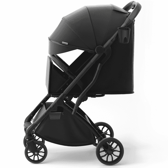 newyoo GlideTow TR18M Lightweight Travel Stroller for Toddlers, Compact Foldable Baby/Infant Stroller with Luggage Handle & Cup Holder, One-Hand Easy Fold, Lay-Flat Seat, Black