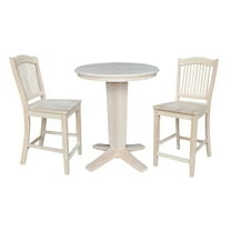 30" Solid Wood Round Top Counter Height Dining Table with 2 Stools in Unfinished