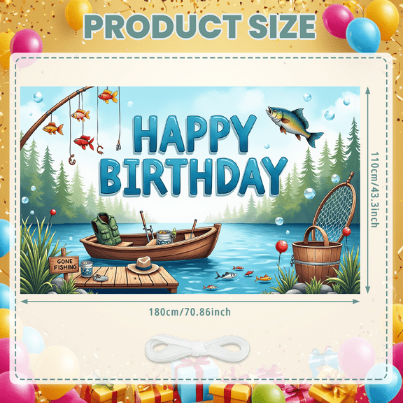 Fishing Theme Party Banner Decorative Design Outdoor Celebration for Birthday Party Kids Event Nature Lover
