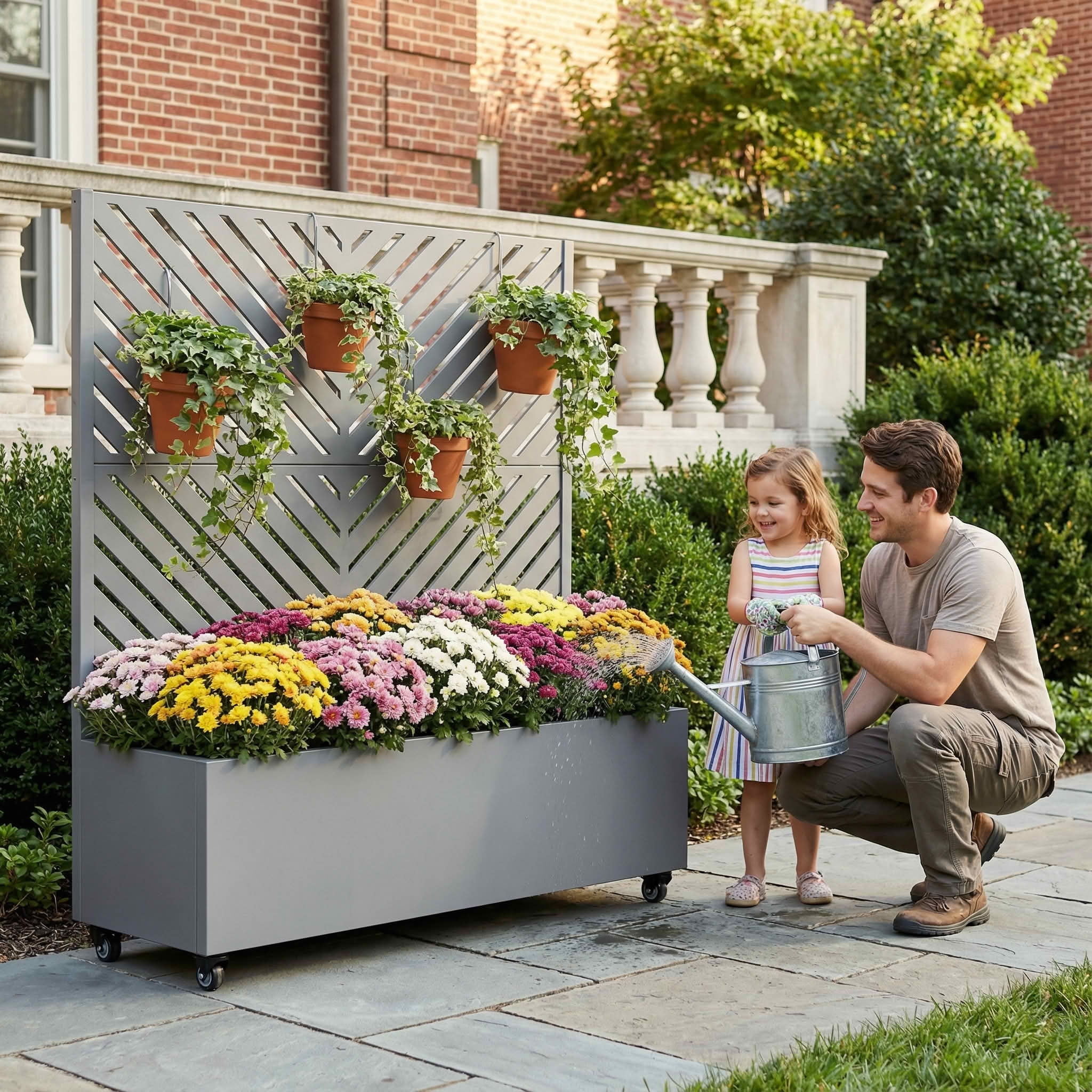 MAYEERTY 47X47" Metal Outdoor Gray Privacy Screen with Planter Box for Backyard & Garden, 2 Piece Set