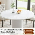 thumbnail image 6 of 7-Piece Round Dining Table Set, 46.46" Modern Farmhouse Wood Top with Gold Roman Column Pedestal Base and 6 Velvet Nailhead Chairs with Ring Pull for Kitchen,Dining Room,White, 6 of 7