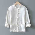 thumbnail image 5 of ROHUUQUE Men's Cotton Linen Shirts Stand Collar Long Sleeve Solid Frog Button Pocket Loose Casual Tops Daily Outdoor, 5 of 9