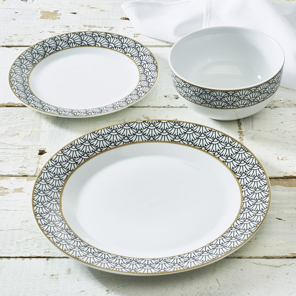 Art Nouveau Collection 12Piece Porcelain Dinnerware Set, Walmart Exclusive