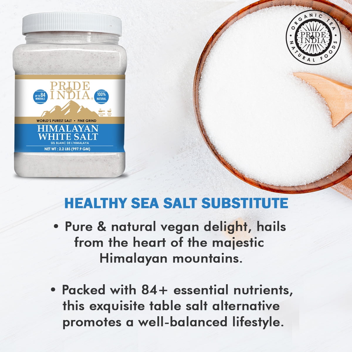 Pride of India- Himalayan White Salt Fine Grind 2.2 lbs (997.90 gm