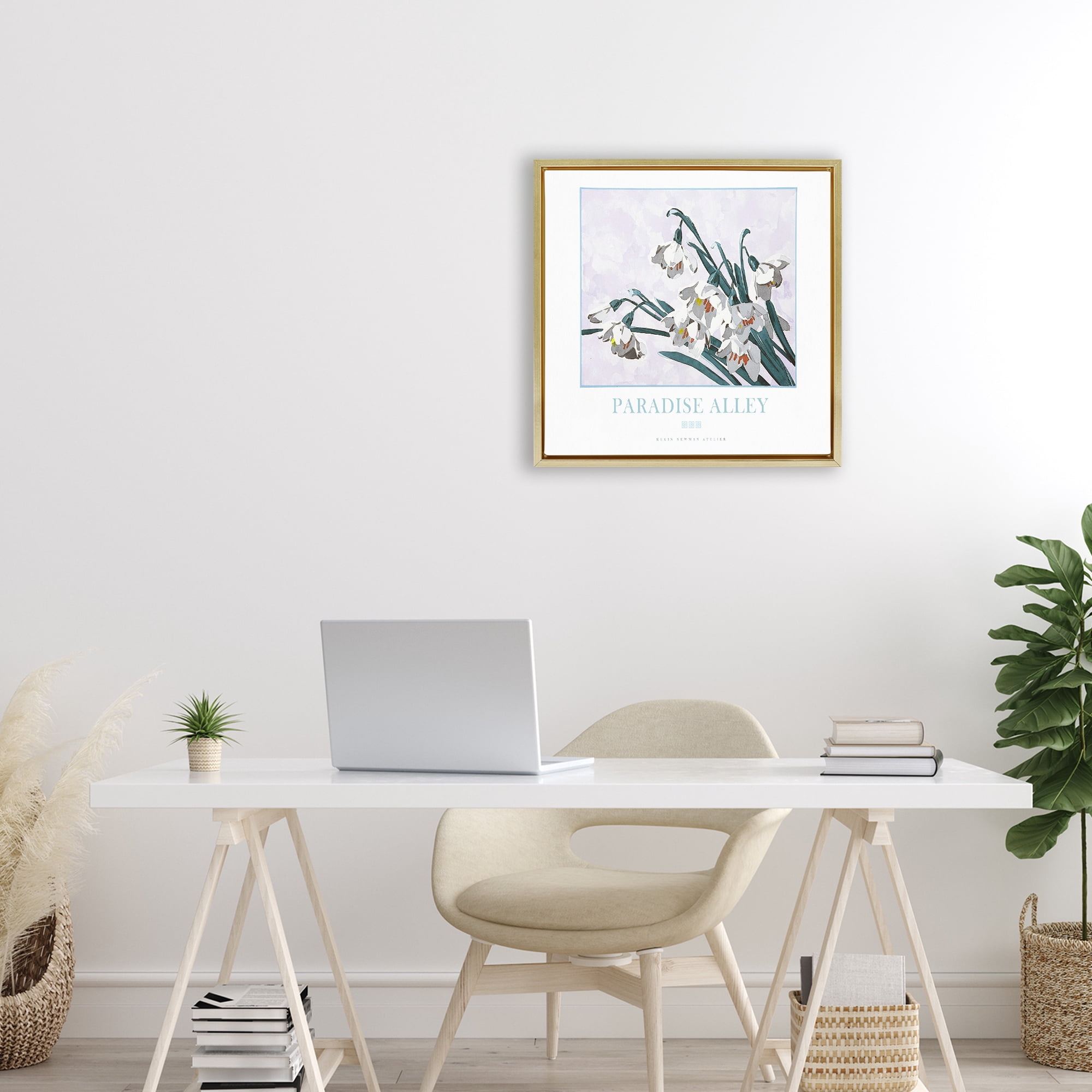 Stupell Industries Paradise Alley White Spring Blooms Gold Framed Floater Canvas Wall Art, design by Jadei Graphics