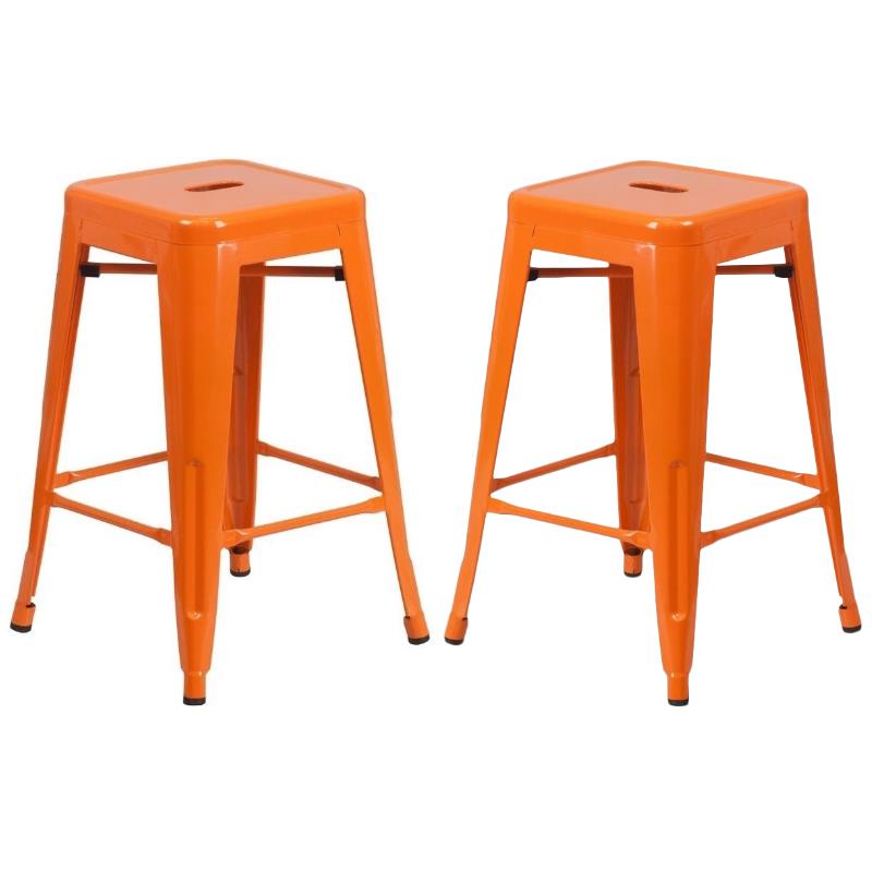 Home Square 24" Metal Backless Counter Stool in Orange Set of 2