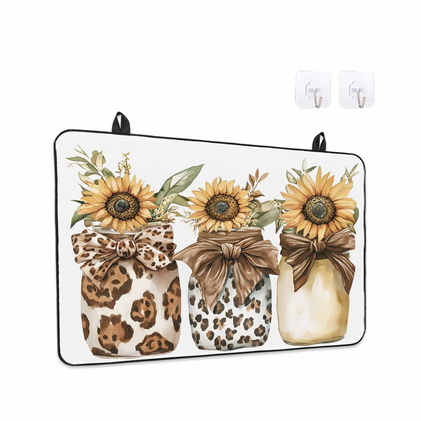 Spring Sunflower Glass Bottle Stove Top Cover for Electric Stove, Heat-proof & Non Slip Glass Top Stove Cover Protector, Brown Bow Leopard Kitchen Flat Cooktop Rubber Mat 24x21 Inches
