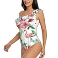 thumbnail image 3 of Yiaed Flamingo Flower Print Women One Piece Swimsuits Tummy Control One Shoulder Bathing Suits Pattern Ruffle Swimwear-Small, 3 of 8