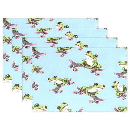 

Ryvnso Placemats Set of 4 Frogs Playing Skateboard Dining Mats Heat-Resistant Non-Slip Washable Table Mat