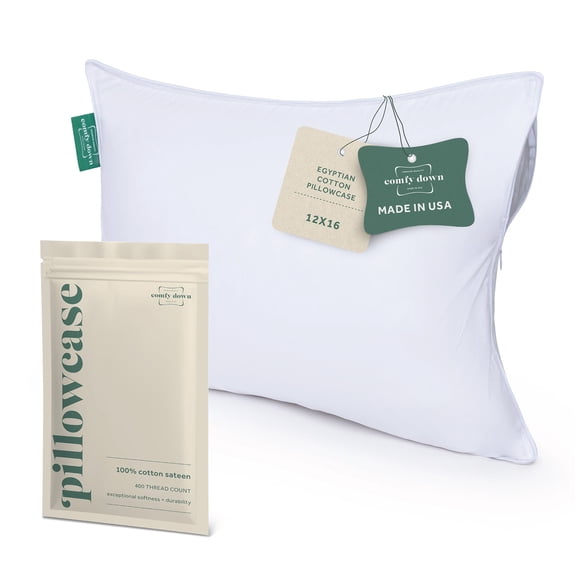 ComfyDown Pillowcase for Toddler & Travel Pillows Breathable, 100% Cotton, 400 Thread Count, Zipper Closure - Made in USA - 12"x16"