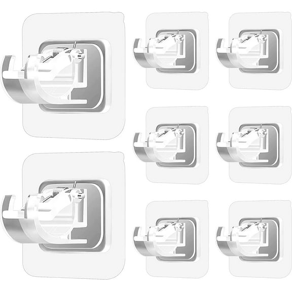 8PCS No Drill Curtain Rod Brackets No Drilling Self Adhesive Curtain Rod Holder Hooks Nail Free Adjustable Curtain Rod Hooks Curtain Hangers for Bathroom Kitchen Home Bathroom and Hotel (Transparent)