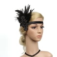 thumbnail image 2 of HNMKIU Feather Headband Flapper Headdress Great Prom Hair Accessory Shawl Wraps for Women for 1016-Black-a,One Size, 2 of 4