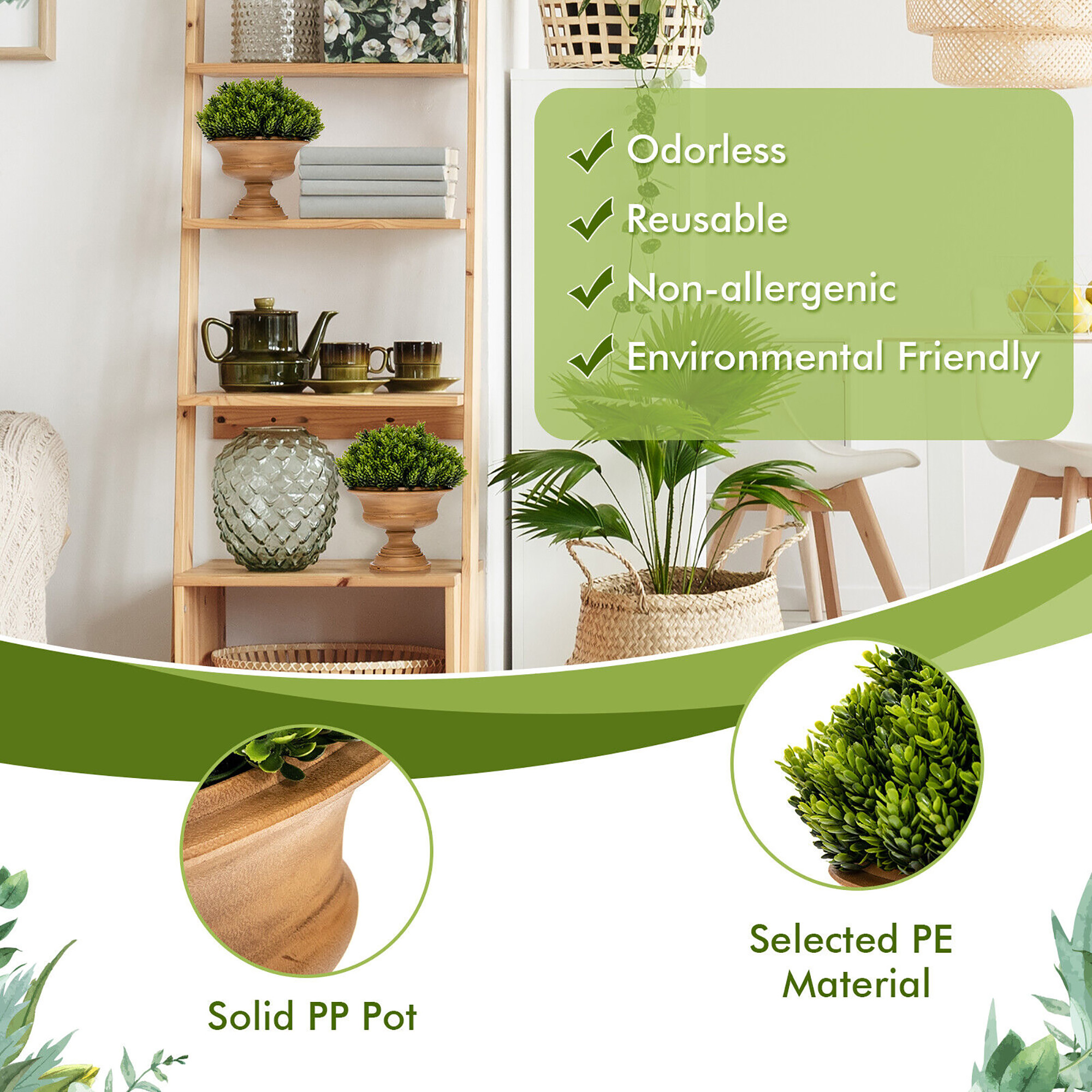 Gymax 4-Pack Artificial Plants Fake Mini Potted Plant Small Greenery Decor for Indoor