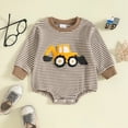thumbnail image 2 of Gerichy Newborn Baby Boy Fall Outfit Tractor Embroidery Striped Bubble Romper Long Sleeve Waffle Knit Bodysuit 0-18 Months, 2 of 6